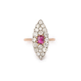 Burmese Ruby Diamonds Platinum 18 Carat Yellow Gold Marquise Ring
